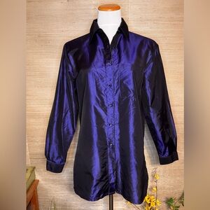 Elegant Satin Blouse in Deep Purple and Black